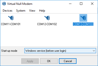 Emulate one or more couples of RS-232 ports connected via null-modem cable.